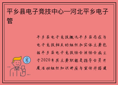 平乡县电子竞技中心—河北平乡电子管